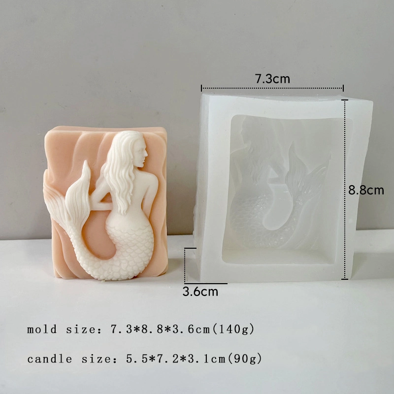 Square Relief Mermaid-Shaped Handmade Soap Aromatherapy Candle Silicone Mold
